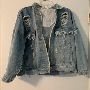 KKFS Ripped Jean Jacket, Size Large